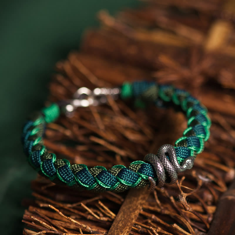 Buddha Stones Jahr der Schlange 999 Sterling Silber Schnur Schutz geflochtenes Armband - image 1