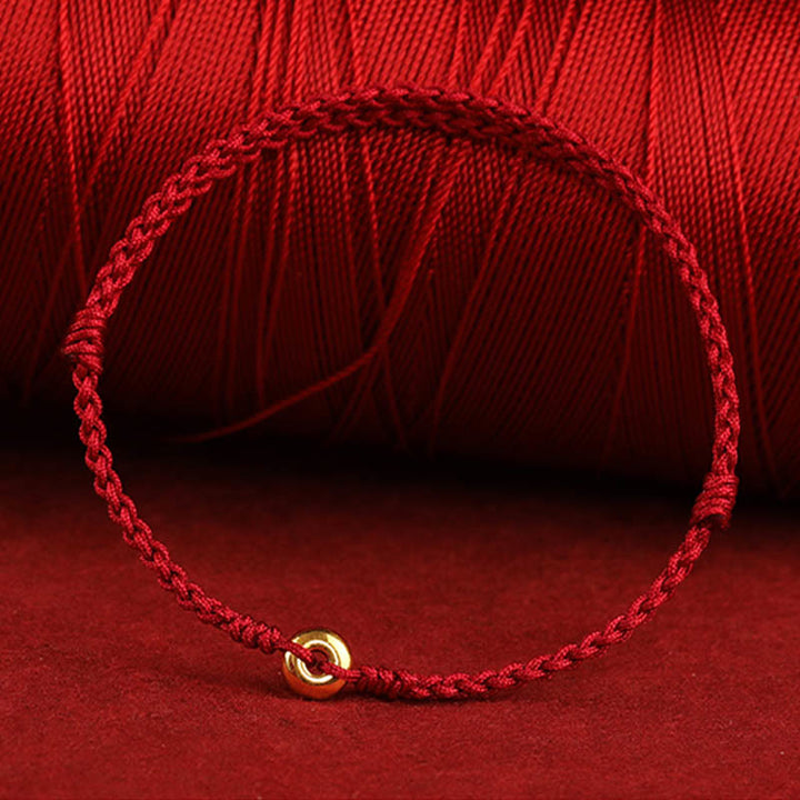 Buddha Stones 999 Gold Kleine Peace-Schnalle Rote Schnur Schutz Glück Geflochtenes Armband Fußkettchen