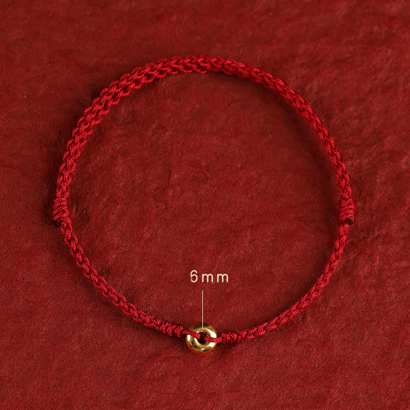 Buddha Stones 999 Gold Kleine Peace-Schnalle Rote Schnur Schutz Glück Geflochtenes Armband Fußkettchen