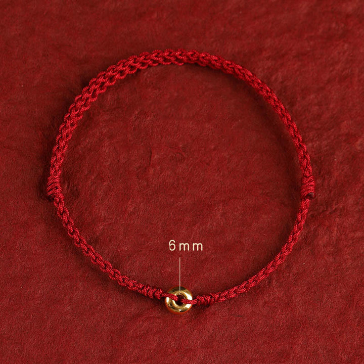 Buddha Stones 999 Gold Kleine Peace-Schnalle Rote Schnur Schutz Glück Geflochtenes Armband Fußkettchen