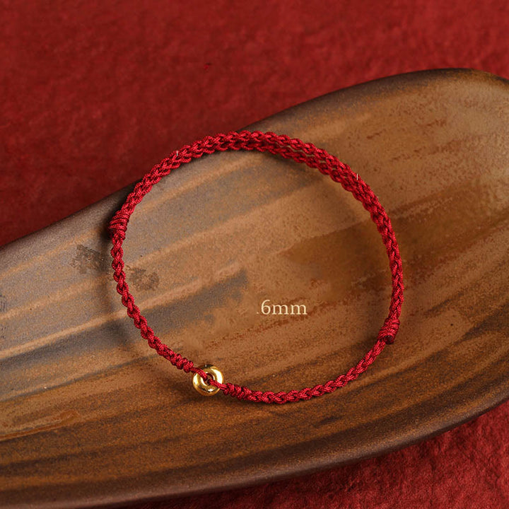 Buddha Stones 999 Gold Kleine Peace-Schnalle Rote Schnur Schutz Glück Geflochtenes Armband Fußkettchen