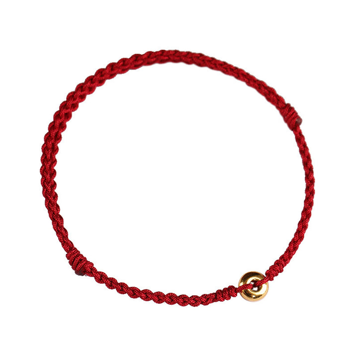 Buddha Stones 999 Gold Kleine Peace-Schnalle Rote Schnur Schutz Glück Geflochtenes Armband Fußkettchen