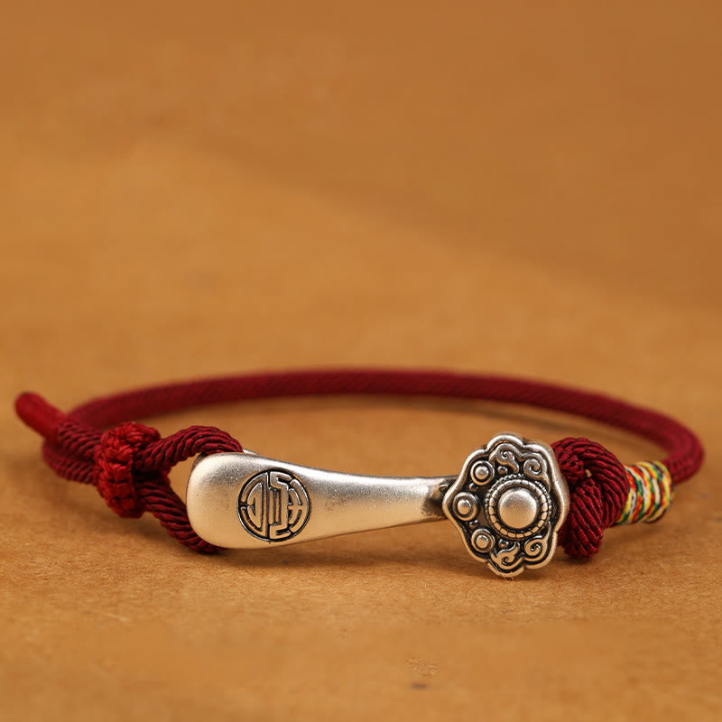 Buddha Stones 999 Sterling Silber Ruyi Stick String Schutz geflochtenes Armband - Dunkelrotes Seil - 19-21 cm - image 1
