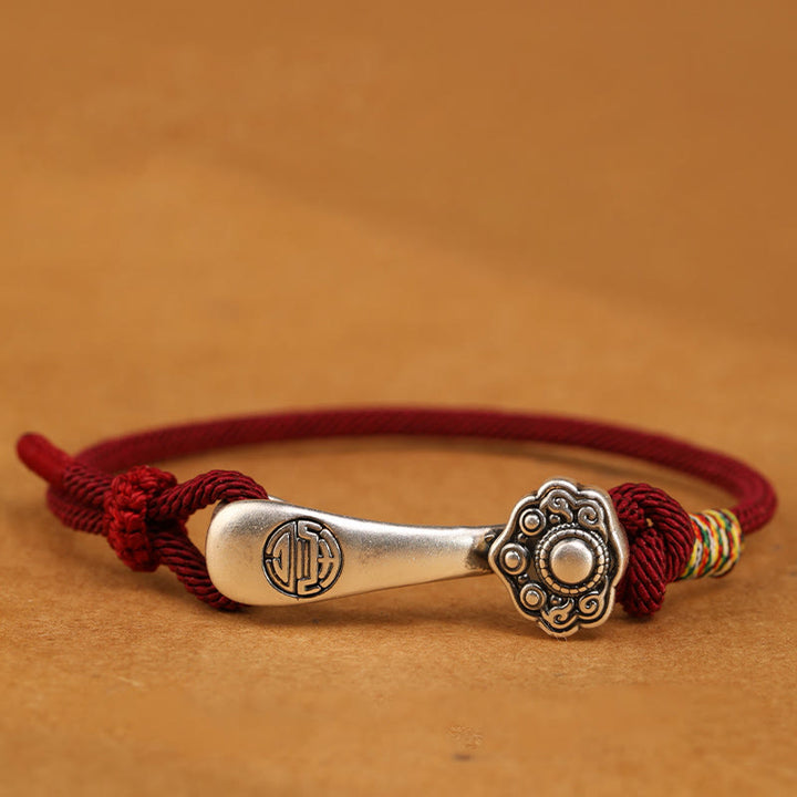 Buddha Stones 999 Sterling Silber Ruyi Stick String Schutz geflochtenes Armband - Dunkelrotes Seil - 19-21 cm - image 1