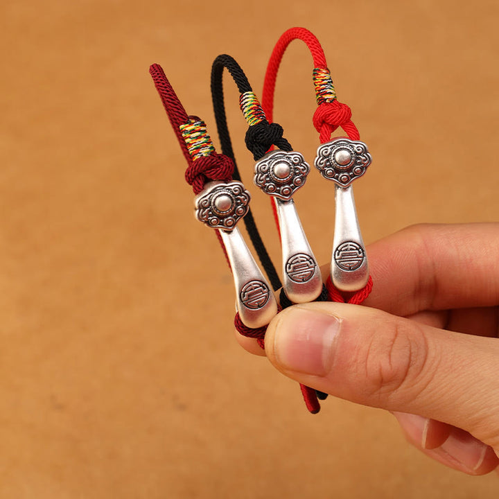 Buddha Stones 999 Sterling Silber Ruyi Stick String Schutz geflochtenes Armband - image 10