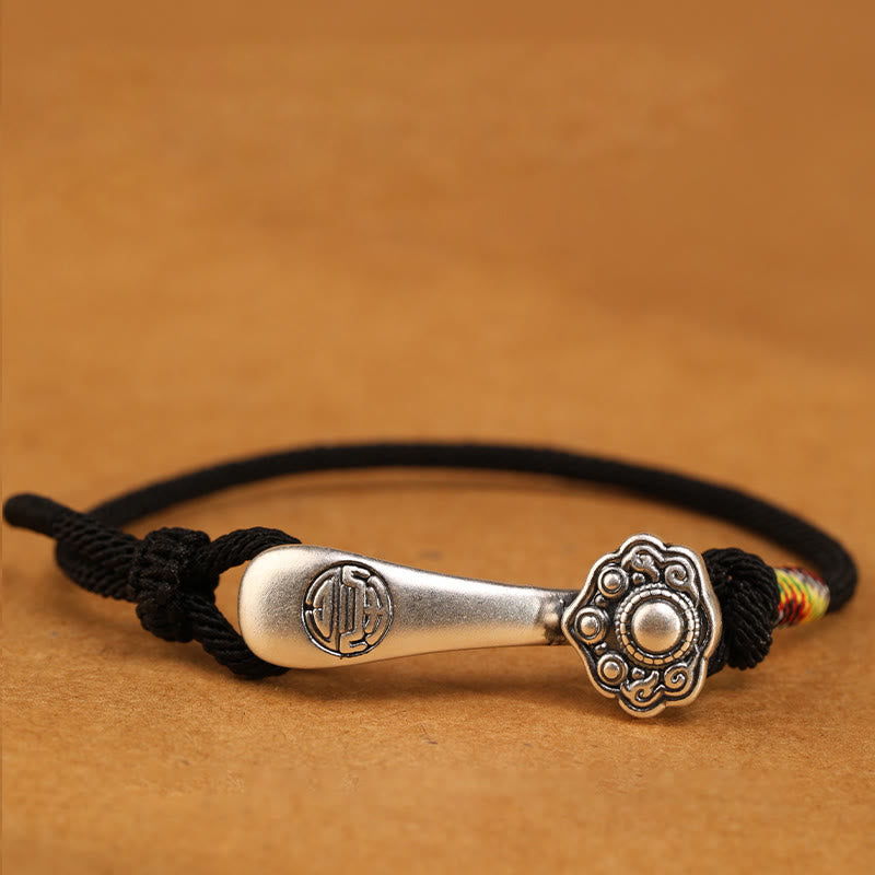 Buddha Stones 999 Sterling Silber Ruyi Stick String Schutz geflochtenes Armband - Schwarzes Seil - 19-21 cm - image 8