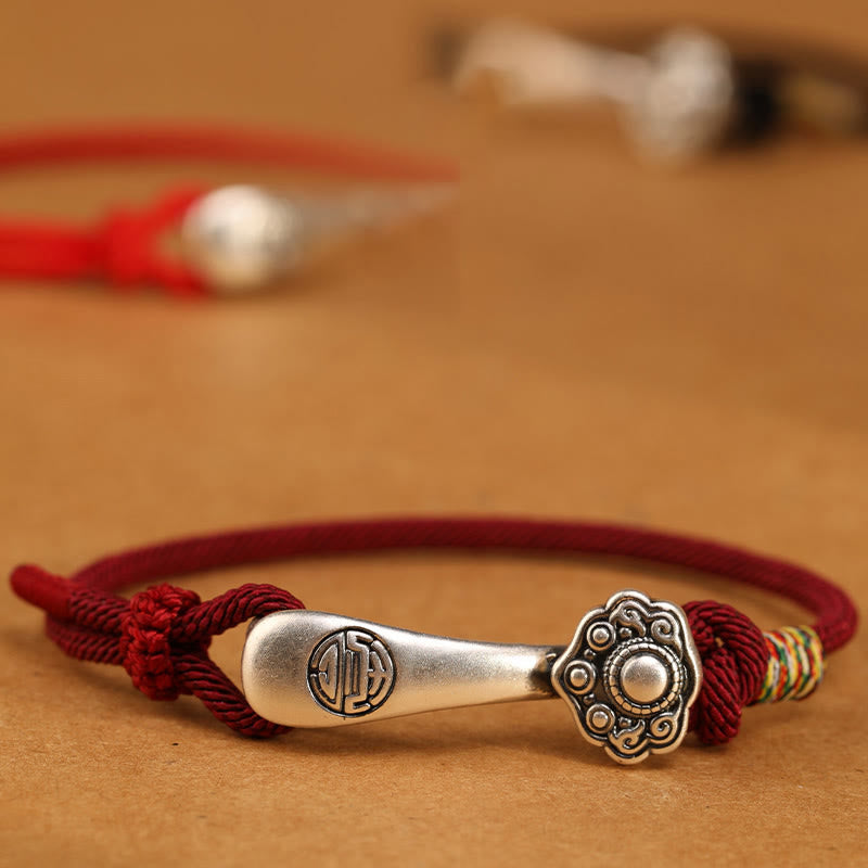 Buddha Stones 999 Sterling Silber Ruyi Stick String Schutz geflochtenes Armband - image 0