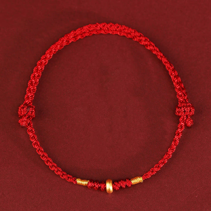 Buddha Stones 999 Gold Kleine Glücksperlen Schnur Schutz Glück Geflochtenes Armband Fußkettchen - 999 Gold Fußkettchen (Umfang 19–23 cm) - Rotes Seil - image 8