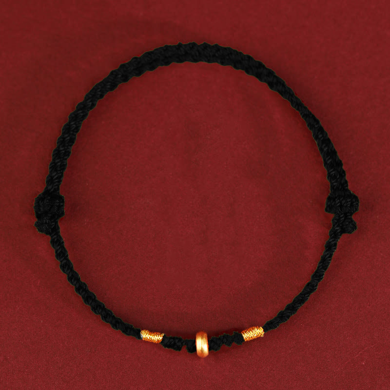 Buddha Stones 999 Gold Kleine Glücksperlen Schnur Schutz Glück Geflochtenes Armband Fußkettchen - 999 Gold Fußkettchen (Umfang 19–23 cm) - Schwarzes Seil - image 9