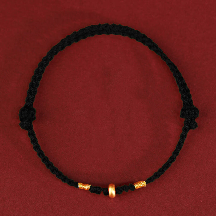 Buddha Stones 999 Gold Kleine Glücksperlen Schnur Schutz Glück Geflochtenes Armband Fußkettchen - Fußkettchen aus 999er Gold (Umfang 19-23 cm) - Schwarzes Seil - image 8