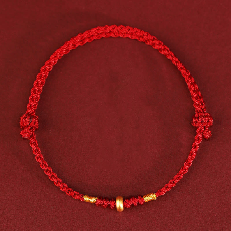 Buddha Stones 999 Gold Kleine Glücksperlen Schnur Schutz Glück Geflochtenes Armband Fußkettchen - 999 Gold Fußkettchen (Umfang 19–23 cm) - Rotes Seil - image 7