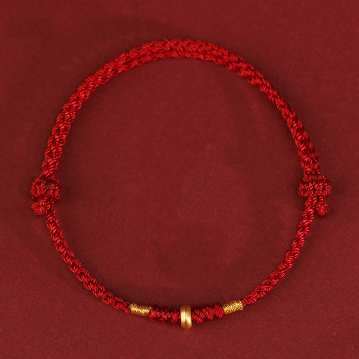 Buddha Stones 999 Gold Kleine Glücksperlen Schnur Schutz Glück Geflochtenes Armband Fußkettchen - 999 Gold Fußkettchen (Umfang 19–23 cm) - Dunkelrotes Seil - image 2