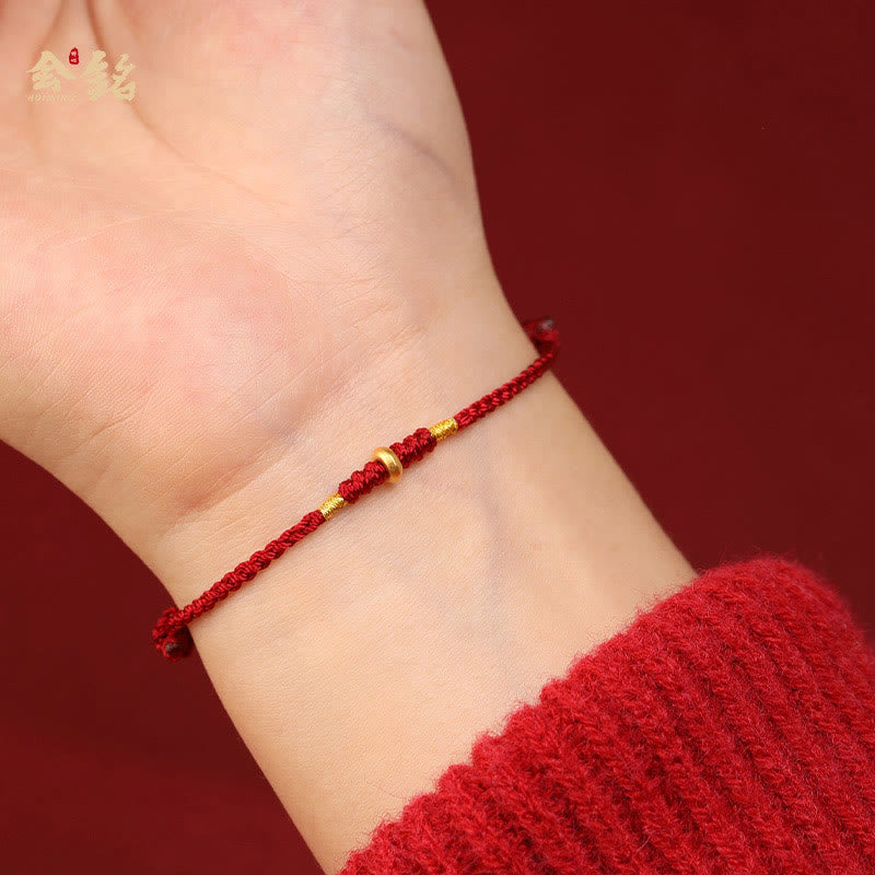 Buddha Stones 999 Gold Kleine Glücksperlen Schnur Schutz Glück Geflochtenes Armband Fußkettchen - image 4
