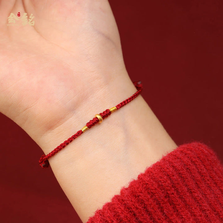 Buddha Stones 999 Gold Kleine Glücksperlen Schnur Schutz Glück Geflochtenes Armband Fußkettchen - image 4