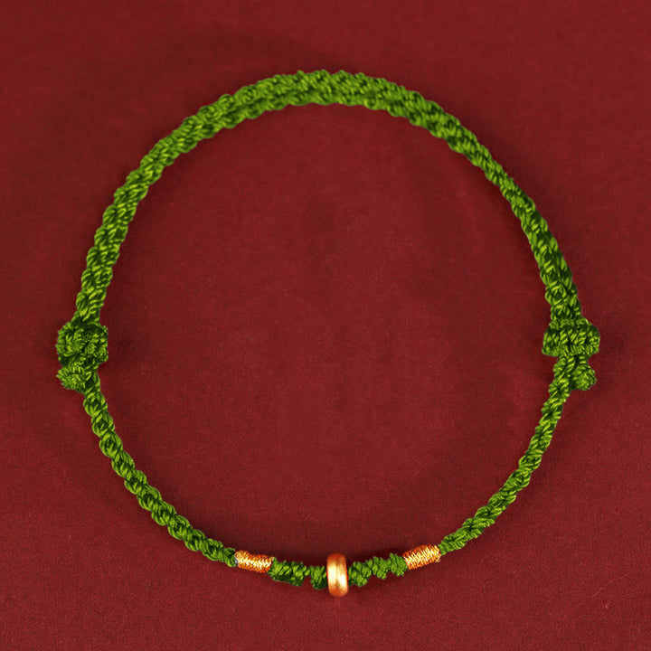 Buddha Stones 999 Gold Kleine Glücksperlen Schnur Schutz Glück Geflochtenes Armband Fußkettchen - 999 Gold Fußkettchen (Umfang 19–23 cm) - Grünes Seil - image 11