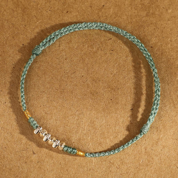 Buddha Stones 925 Sterling Silber Schnur Schutz Glück Ultradünnes geflochtenes Armband Fußkettchen - 925 Sterling Silber Hellgrünes Seil - Fußkettchen (Umfang 19–23 cm) - image 13