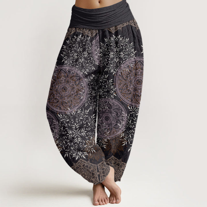 Baumwoll-Haremshose mit Buddha Stones , Mandala-Muster und Blättern, elastischem Bund für Damen - DimGray - US22, UK/AU26, EU54 (6XL) - image 7