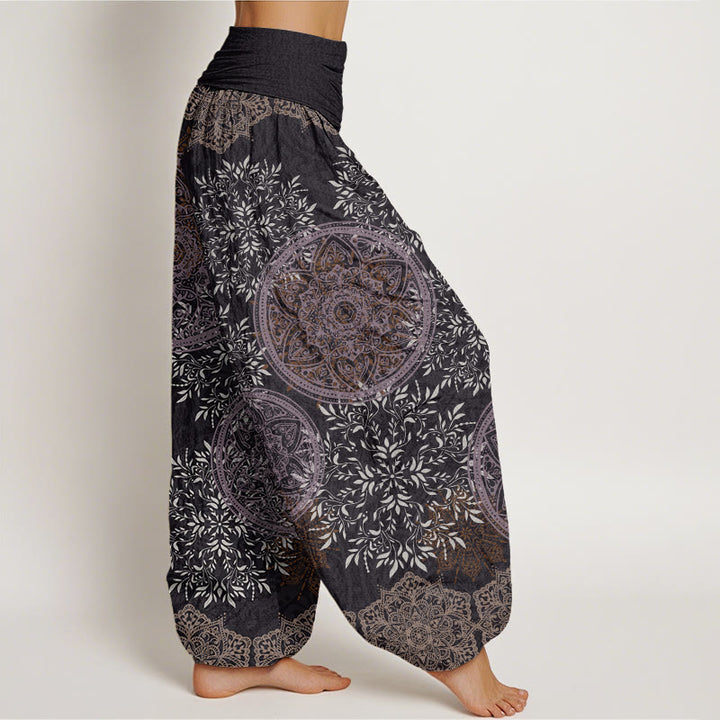 Baumwoll-Haremshose mit Buddha Stones , Mandala-Muster und Blättern, elastischem Bund für Damen - image 8