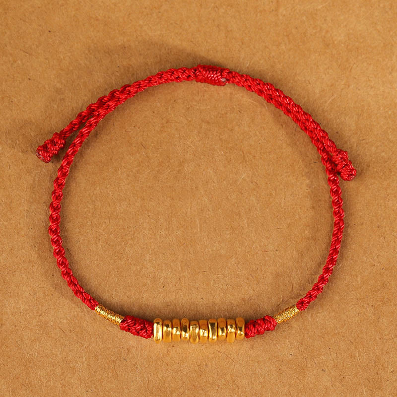 Buddha Stones 999 Gold Kleine Stücke Schnur Schutz Glück Ultradünnes geflochtenes Armband - image 11