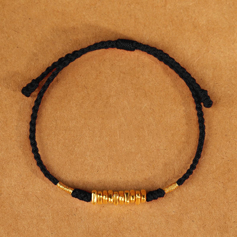 Buddha Stones 999 Gold Kleine Stücke Schnur Schutz Glück Ultradünnes geflochtenes Armband