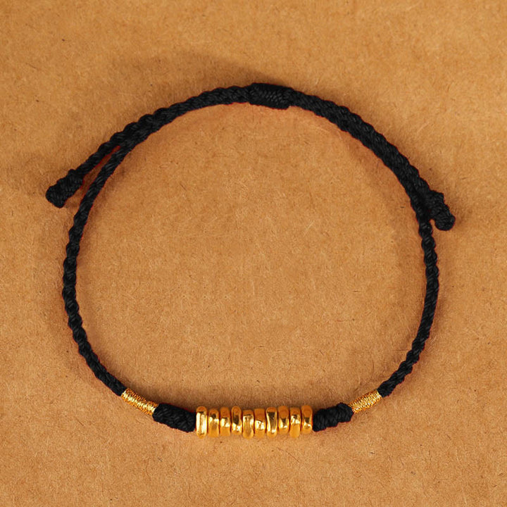 Buddha Stones 999 Gold Kleine Stücke Schnur Schutz Glück Ultradünnes geflochtenes Armband