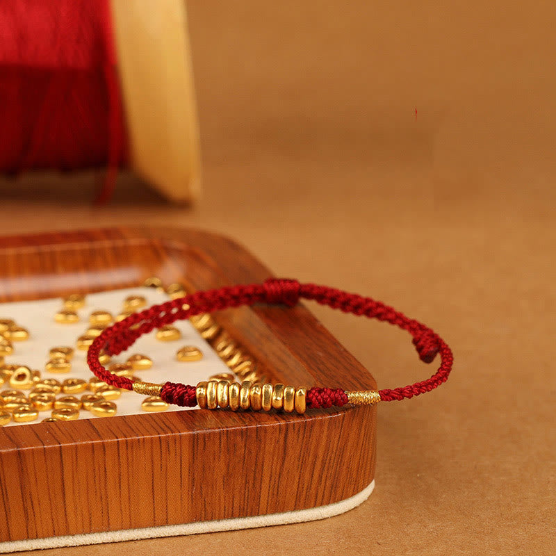 Buddha Stones 999 Gold Kleine Stücke Schnur Schutz Glück Ultradünnes geflochtenes Armband