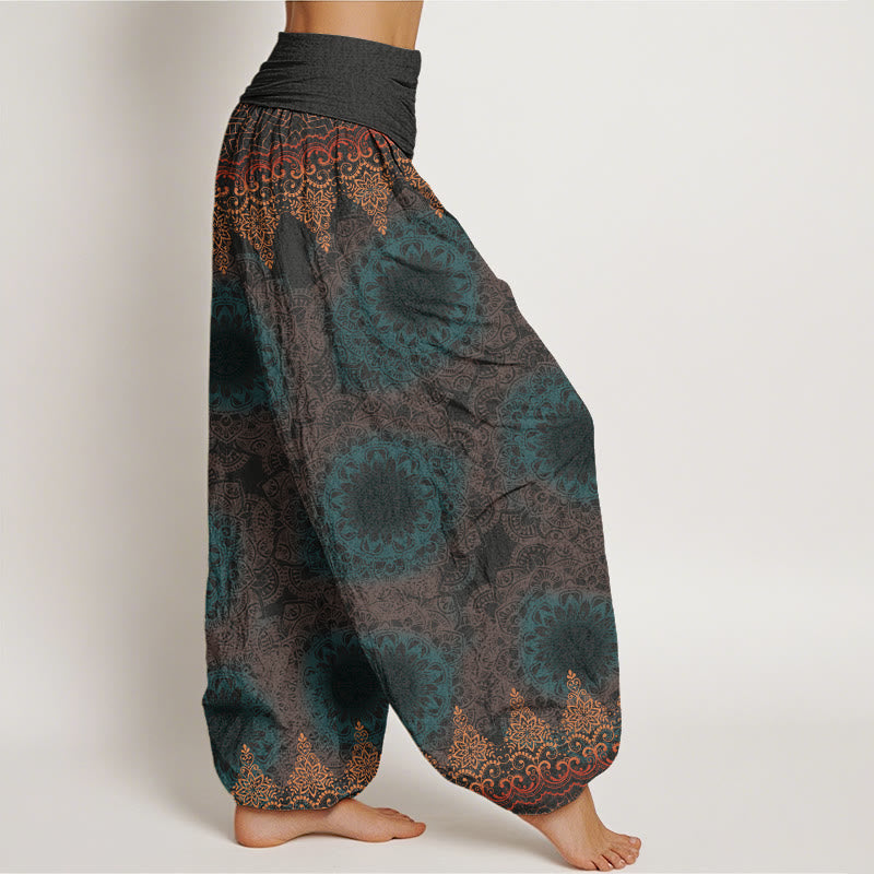 Haremshose für Damen mit elastischer Taille und Buddha Stones, dreieckiges Mandala-Muster - image 6