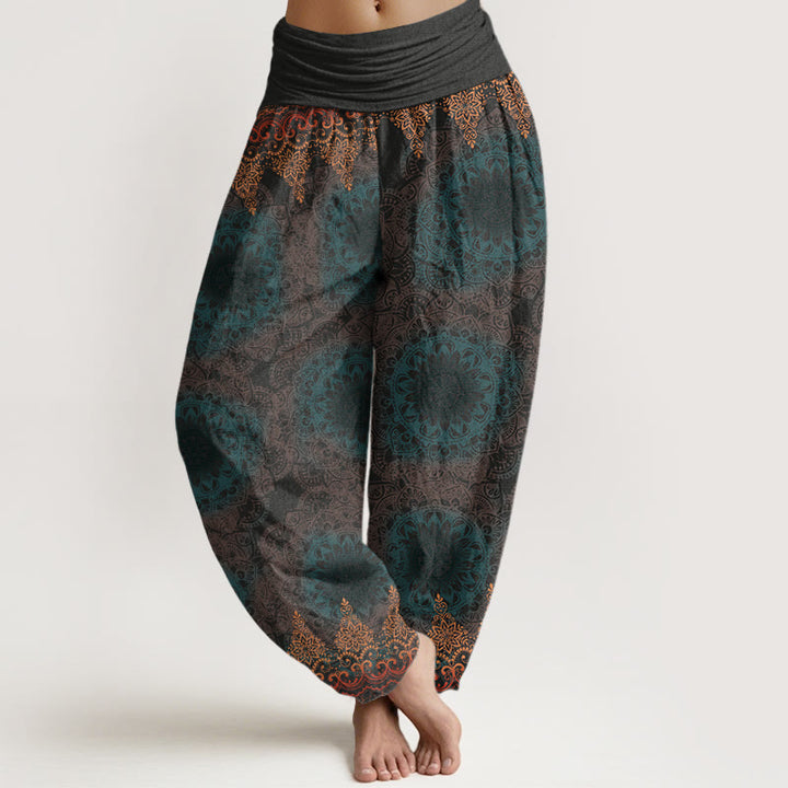 Haremshose für Damen mit elastischer Taille und Buddha Stones, dreieckiges Mandala-Muster - Dunkelgrau - US22， UK/AU26，EU54 (6XL) - image 5