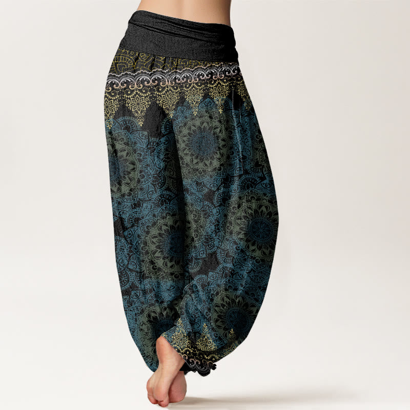 Haremshose für Damen mit elastischer Taille und Buddha Stones, dreieckiges Mandala-Muster - image 10
