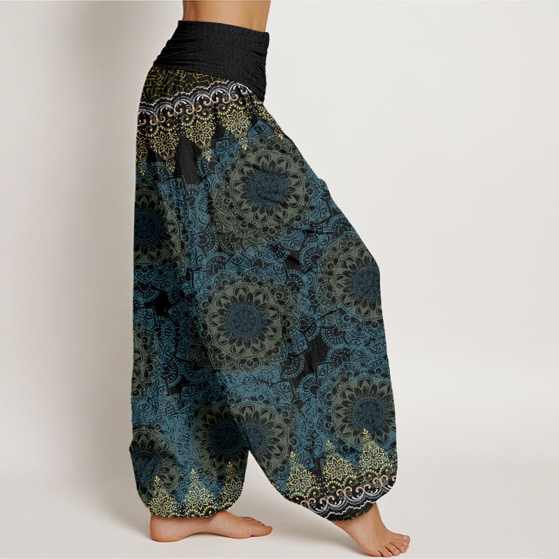 Haremshose für Damen mit elastischer Taille und Buddha Stones, dreieckiges Mandala-Muster - image 9