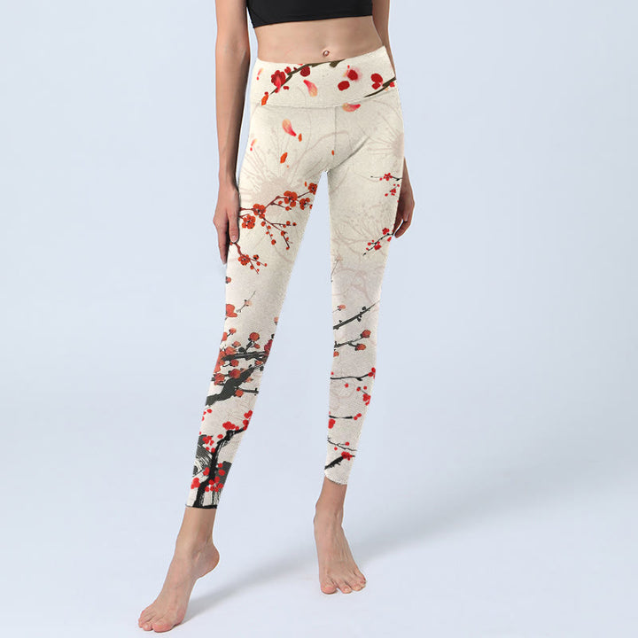 Buddha Stones Blühende rote Pflaumenblüten Print Gym Leggings Damen Yogahose - image 5