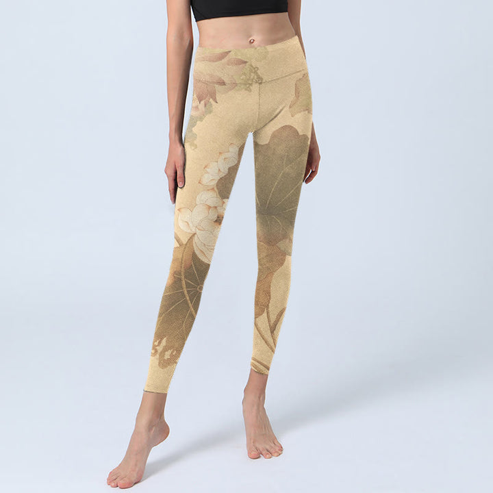 Buddha Stones, Lotusblüten, Blätter-Print, Gym-Leggings, Damen-Yogahose - image 5