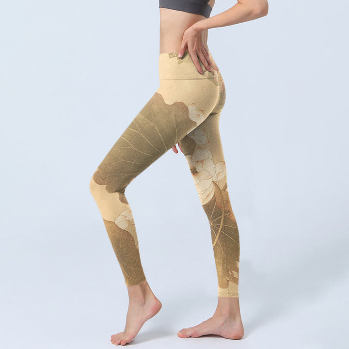 Buddha Stones, Lotusblüten, Blätter-Print, Gym-Leggings, Damen-Yogahose