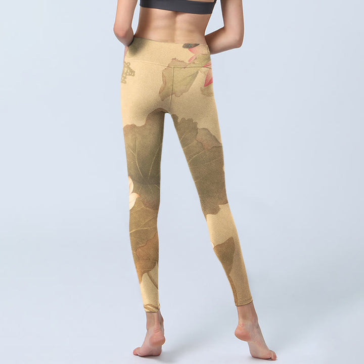 Buddha Stones, Lotusblüten, Blätter-Print, Gym-Leggings, Damen-Yogahose