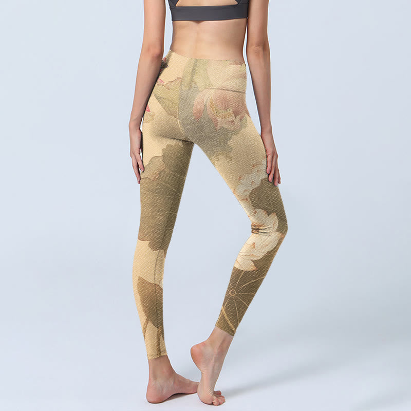 Buddha Stones, Lotusblüten, Blätter-Print, Gym-Leggings, Damen-Yogahose