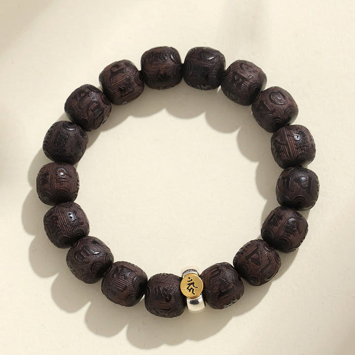 Armband mit Buddha Stones, chinesisches Sternzeichen, Ebenholz, Om Mani Padme Hum Balance