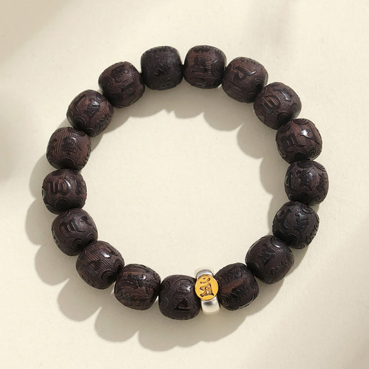 Armband mit Buddha Stones, chinesisches Sternzeichen, Ebenholz, Om Mani Padme Hum Balance