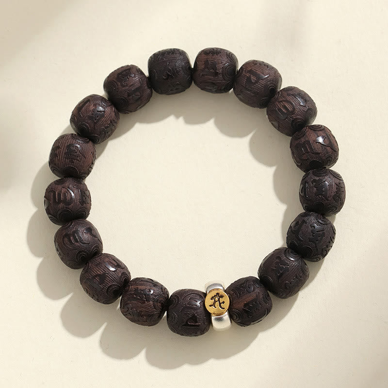 Armband mit Buddha Stones, chinesisches Sternzeichen, Ebenholz, Om Mani Padme Hum Balance