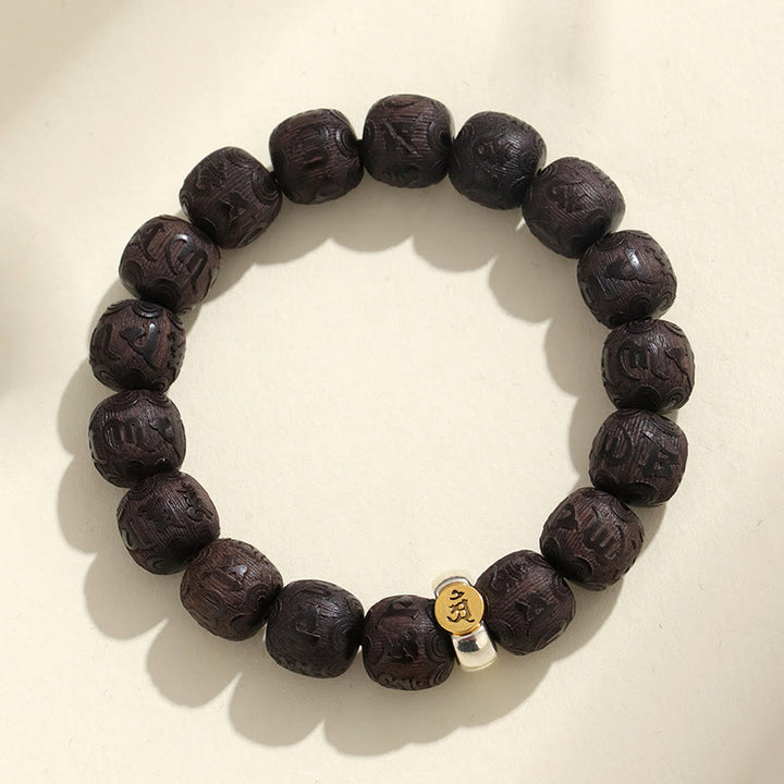 Armband mit Buddha Stones, chinesisches Sternzeichen, Ebenholz, Om Mani Padme Hum Balance