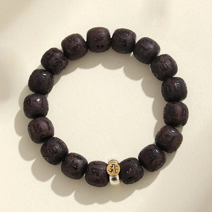 Armband mit Buddha Stones, chinesisches Sternzeichen, Ebenholz, Om Mani Padme Hum Balance