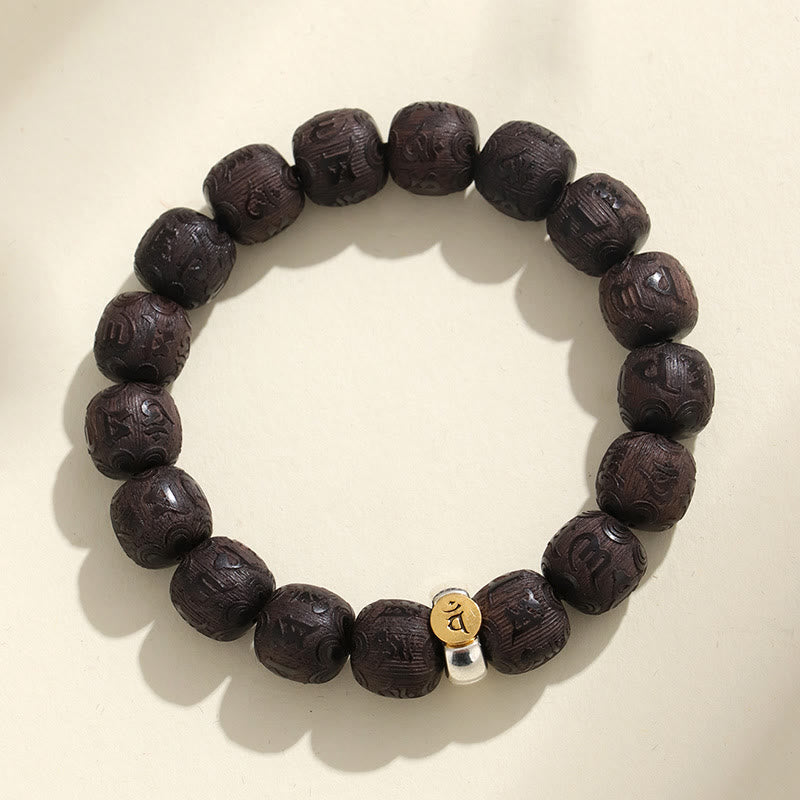 Armband mit Buddha Stones, chinesisches Sternzeichen, Ebenholz, Om Mani Padme Hum Balance