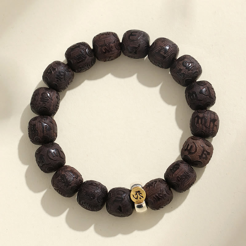 Armband mit Buddha Stones, chinesisches Sternzeichen, Ebenholz, Om Mani Padme Hum Balance