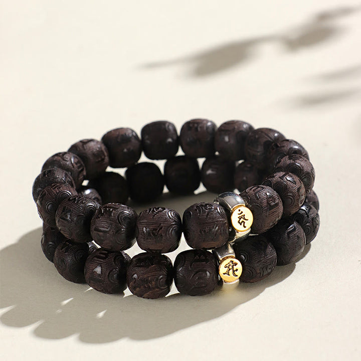 Armband mit Buddha Stones, chinesisches Sternzeichen, Ebenholz, Om Mani Padme Hum Balance