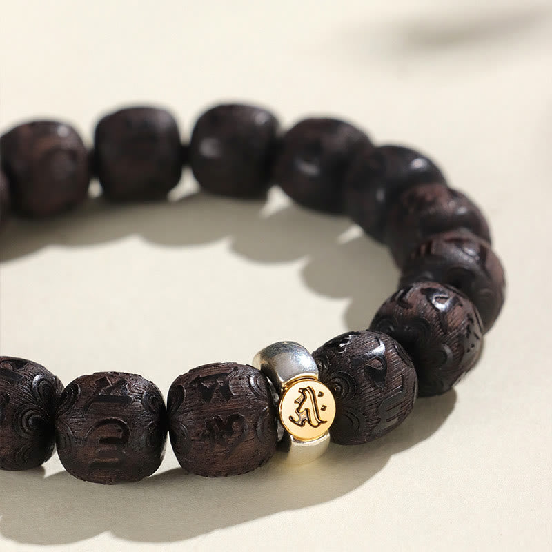 Armband mit Buddha Stones, chinesisches Sternzeichen, Ebenholz, Om Mani Padme Hum Balance