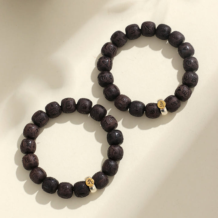 Armband mit Buddha Stones, chinesisches Sternzeichen, Ebenholz, Om Mani Padme Hum Balance