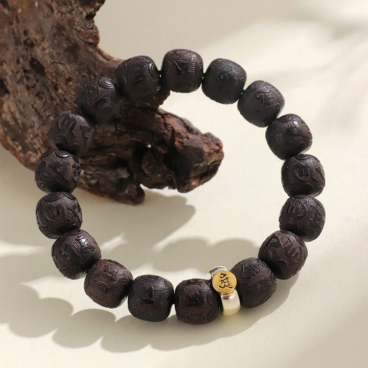 Armband mit Buddha Stones, chinesisches Sternzeichen, Ebenholz, Om Mani Padme Hum Balance