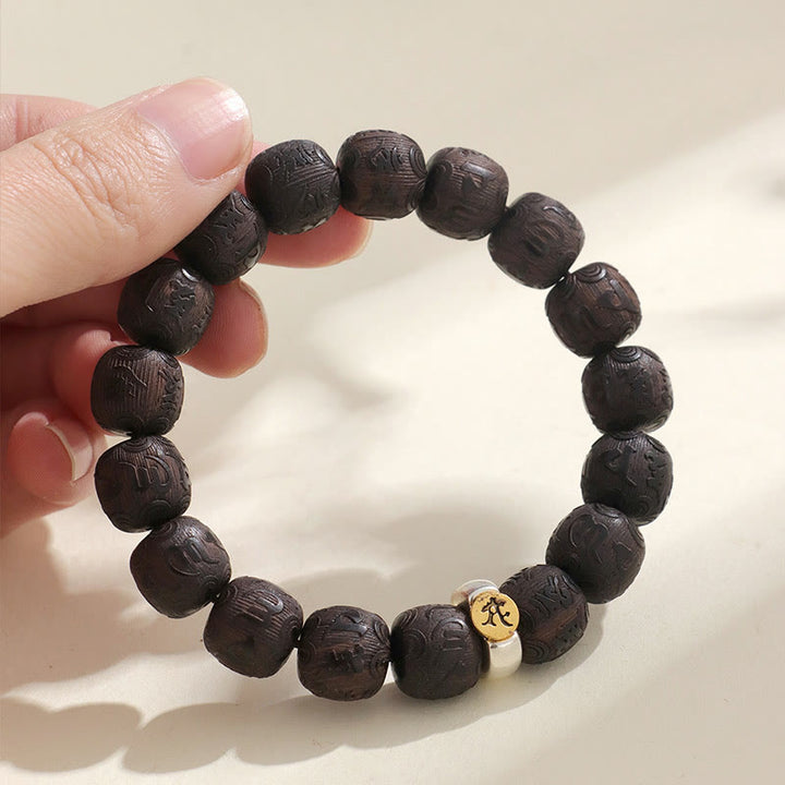 Armband mit Buddha Stones, chinesisches Sternzeichen, Ebenholz, Om Mani Padme Hum Balance