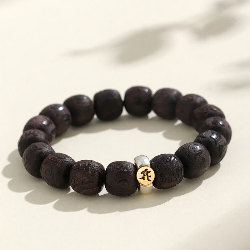 Armband mit Buddha Stones, chinesisches Sternzeichen, Ebenholz, Om Mani Padme Hum Balance