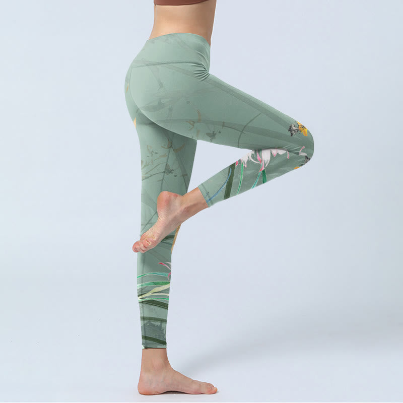 Buddha Stones Weiß Rosa Orchideen Blätter Print Gym Leggings Damen Yogahose - image 4