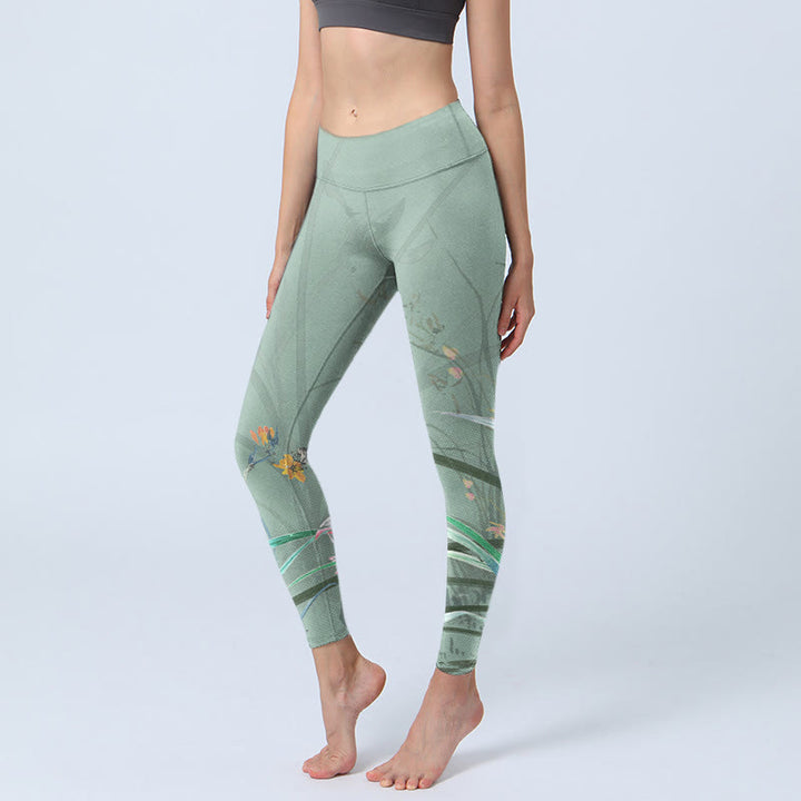 Buddha Stones Weiß Rosa Orchideen Blätter Print Gym Leggings Damen Yogahose - MittelAquamarin - US18， UK/AU22，EU50 (4XL) - image 1